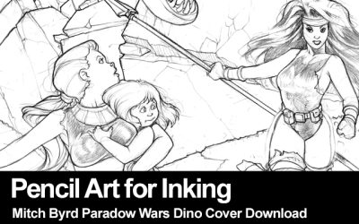 Pencil Art for Inking Mitch Byrd Paradox Wars Dino Run Cover